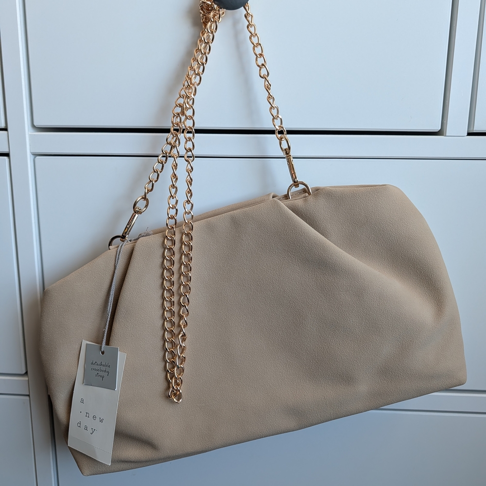 A New Day Tan Shoulder Bag with Gold Chain